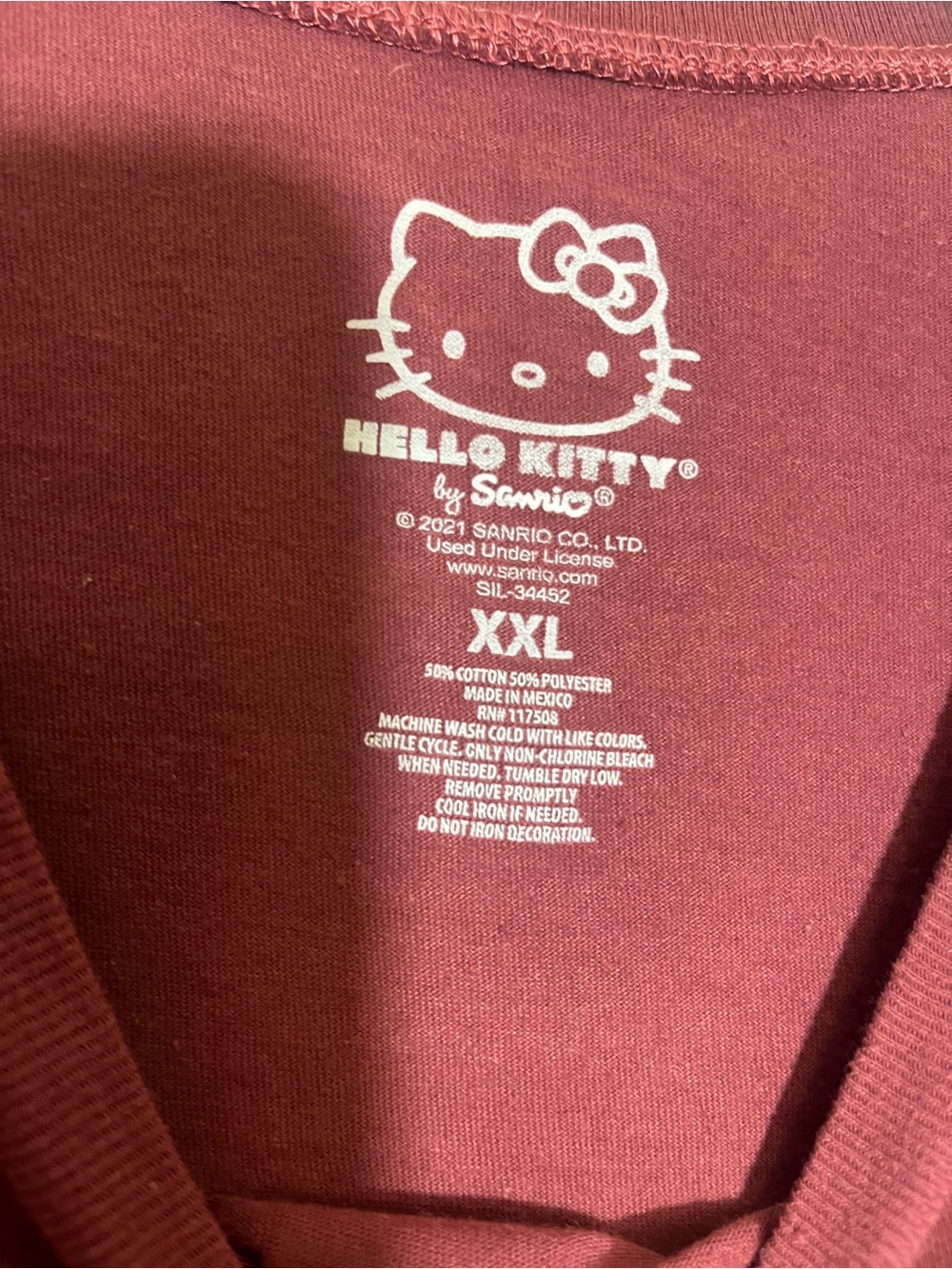 Hello Kitty Maroon Tee with Pink Logo and White Character - Picture 3 of 3